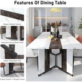 71 Inch Large Rectangular Dining Table with Marble Color Waterproof Tabletop and Adjustable Legs, 6 Feet Family Dining Table