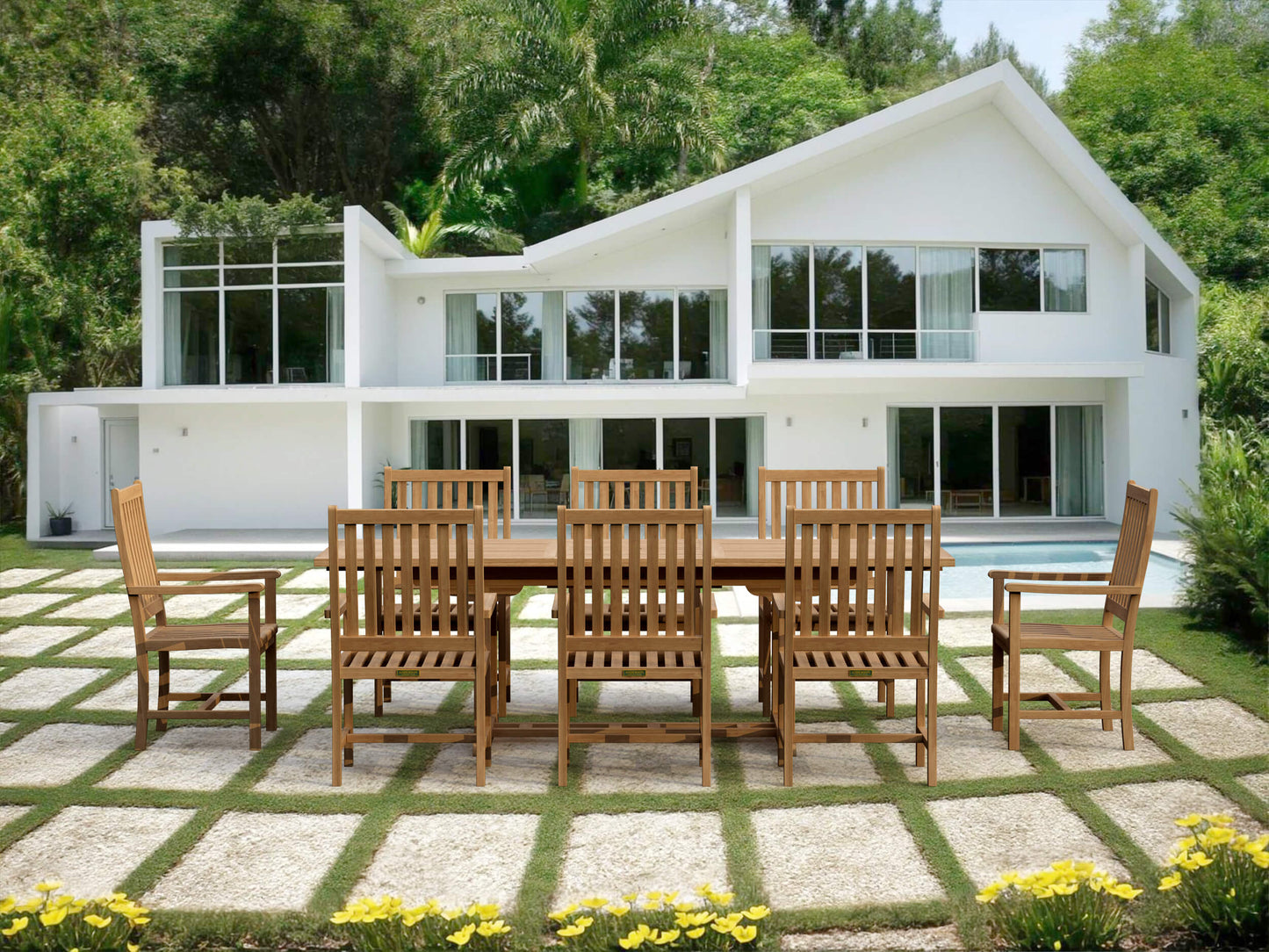 BAHAMA WILSHIRE ARMCHAIR 9-PC EXTENSION DINING SET