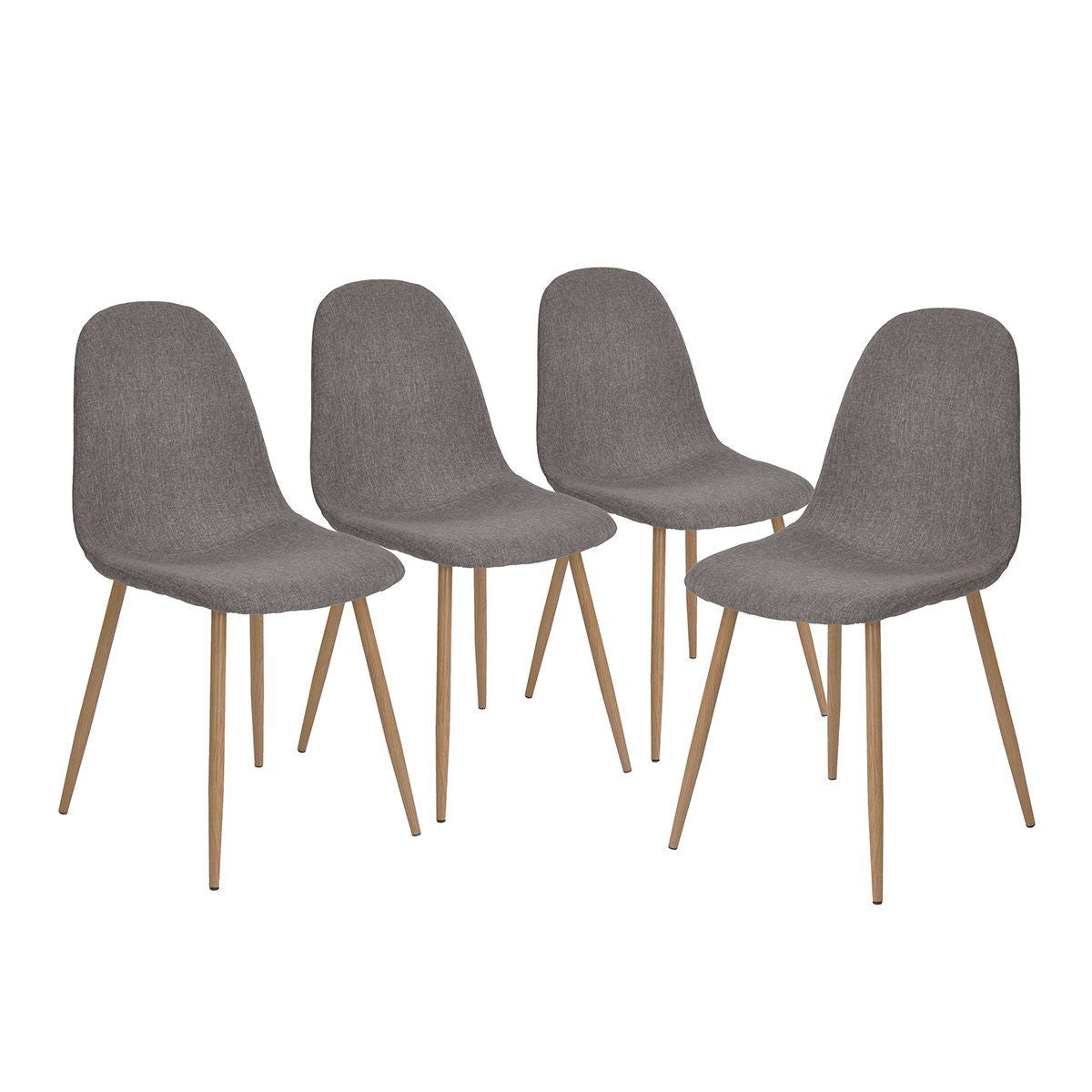 Set of 4 - Modern Mid Century Style Grey Fabric Cushion Dining Chairs