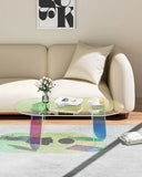 Acrylic Coffee Table, Iridescent Acrylic End Table, Colorful Acrylic Side Table 37.4 in (L) x 19.7 in (W) x 14.2IN (H)