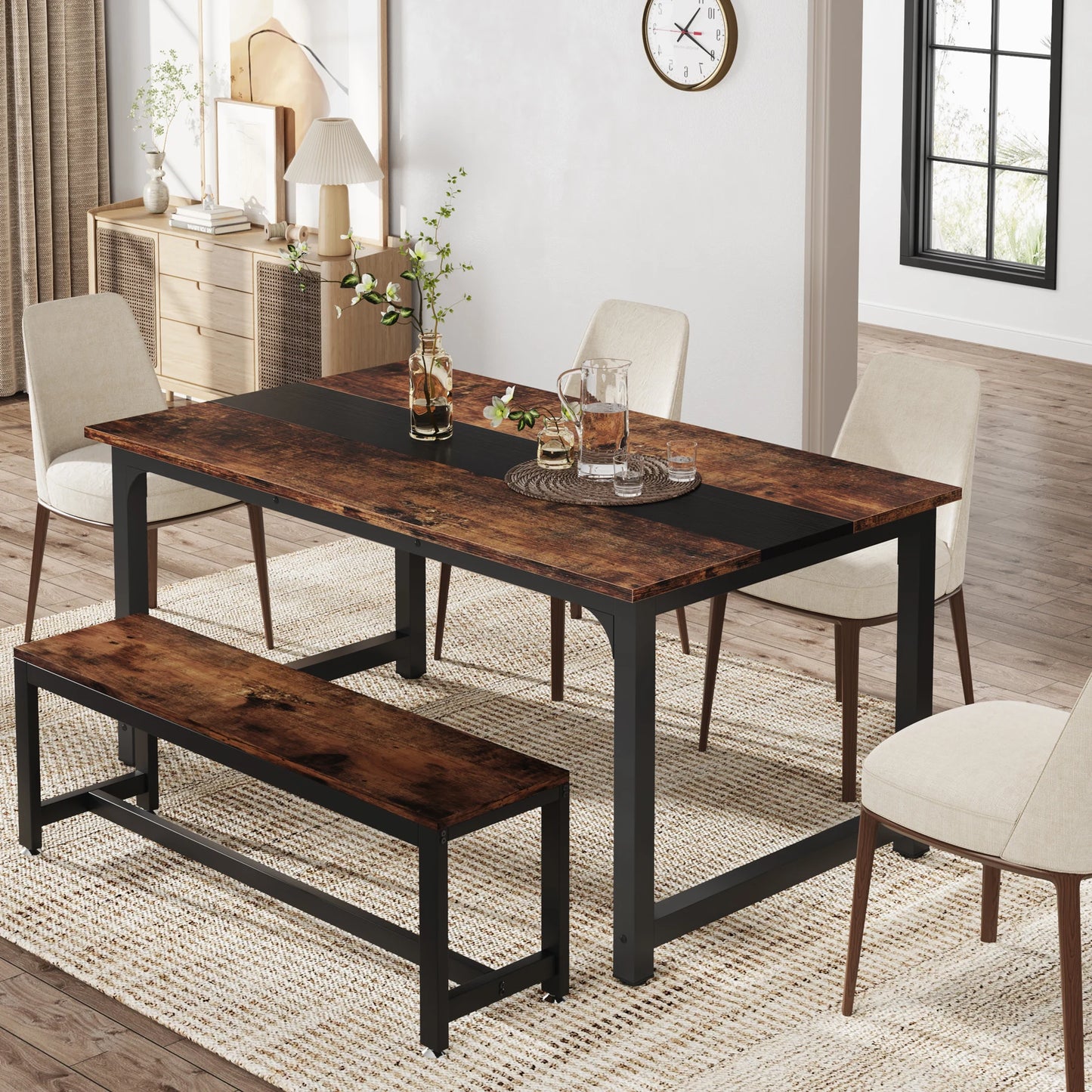 Tribesigns Dining Table, Industrial Kitchen Table for 6-8 Person, Rectangular Dinner Table for Dining Room