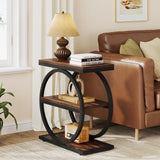 End Table with 3 Storage Shelves, Industrial Small Sofa Side Table, Slim Nightstand and Bedside Table