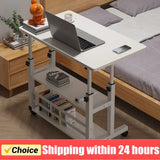 Double-Layer Office Desk Movable Bedside Computer Lazy Table with storage shelf Laptop Height Adjustable Bedroom Desk lift table