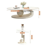 Italian Light Luxury Coffee Table for Office High-end Rock Board Smooth Tables Cream Style Unique Oval Side Table for Apartment
