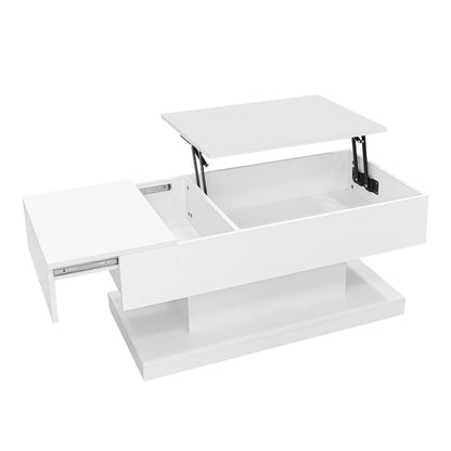 High Gloss Lift Tea Table LED Coffee Table 100x50x45cm With LED Lighting Storage Space Half-lift Table Top And Side-sliding