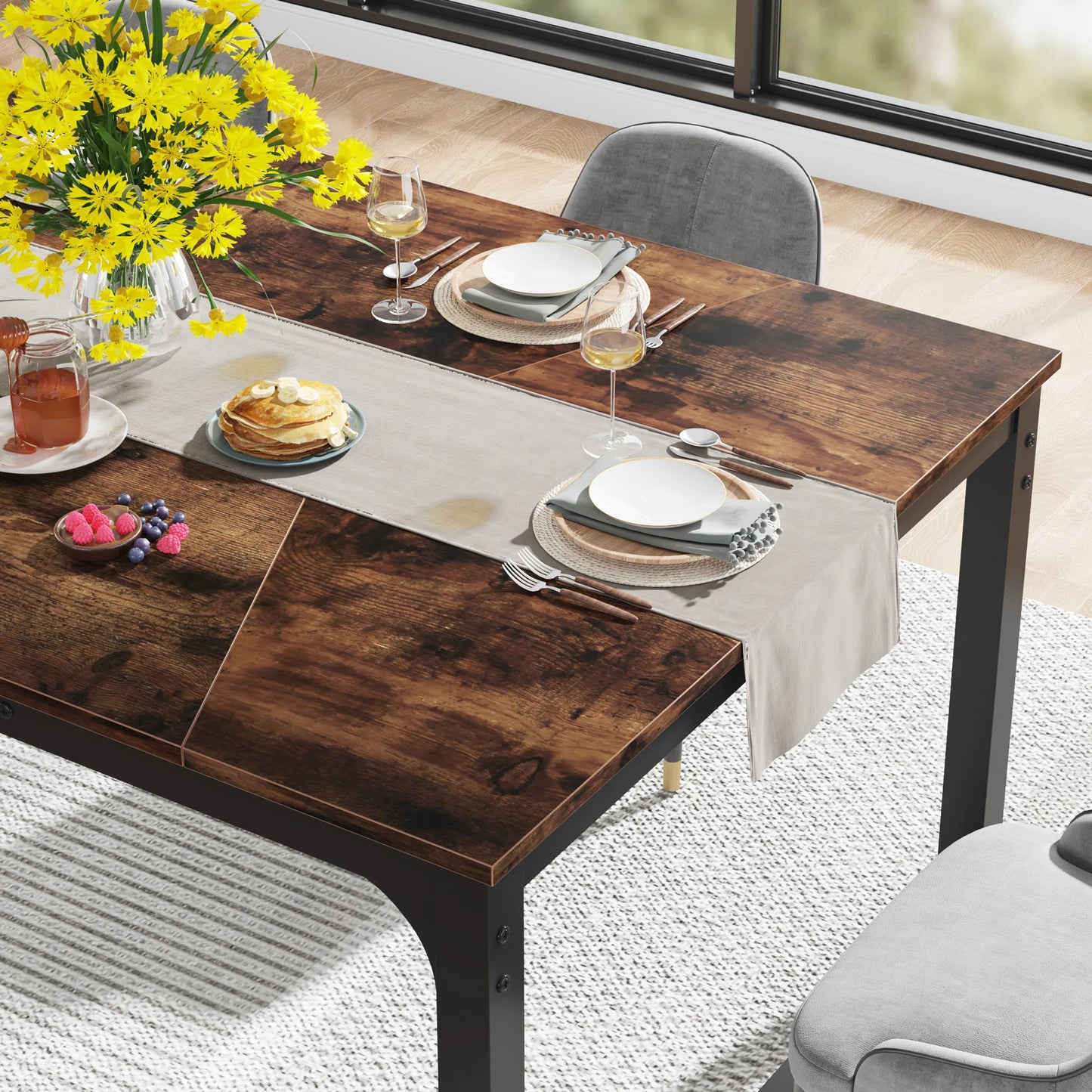 Tribesigns Dining Table, Industrial Kitchen Table for 6-8 Person, Rectangular Dinner Table for Dining Room
