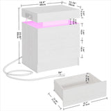 LIKIMIO Night Stand with Charging Station, Modern Nightstand with LED Light and Drawers, Bedside Tables/End Table for Bedroom