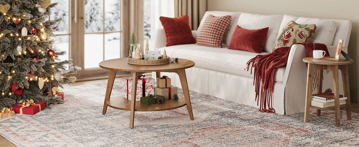 VASAGLE Side Table, Small Round End Table with Lower Shelf, Nightstand for Small Spaces, Living Room, Bedroom