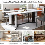 71 Inch Large Rectangular Dining Table with Marble Color Waterproof Tabletop and Adjustable Legs, 6 Feet Family Dining Table