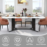 71 Inch Large Rectangular Dining Table with Marble Color Waterproof Tabletop and Adjustable Legs, 6 Feet Family Dining Table