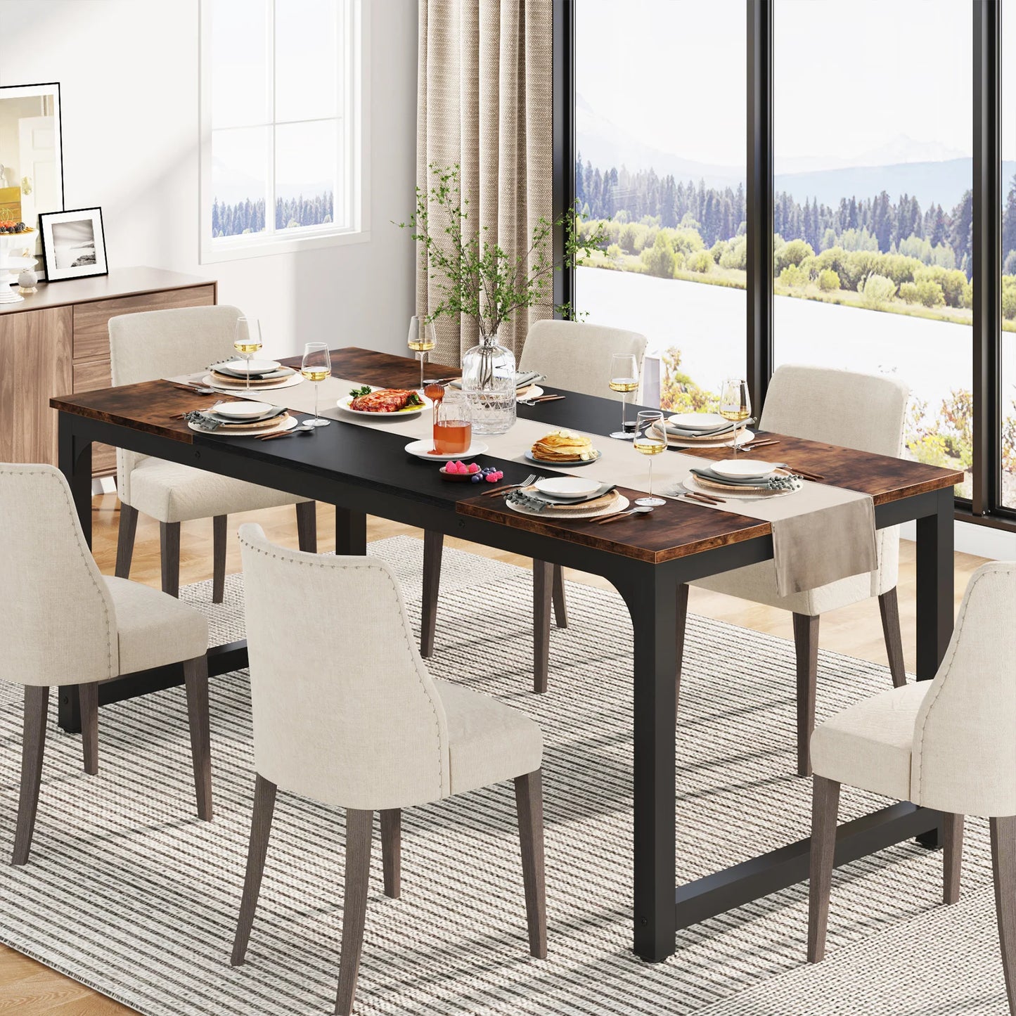 Tribesigns Dining Table, Industrial Kitchen Table for 6-8 Person, Rectangular Dinner Table for Dining Room