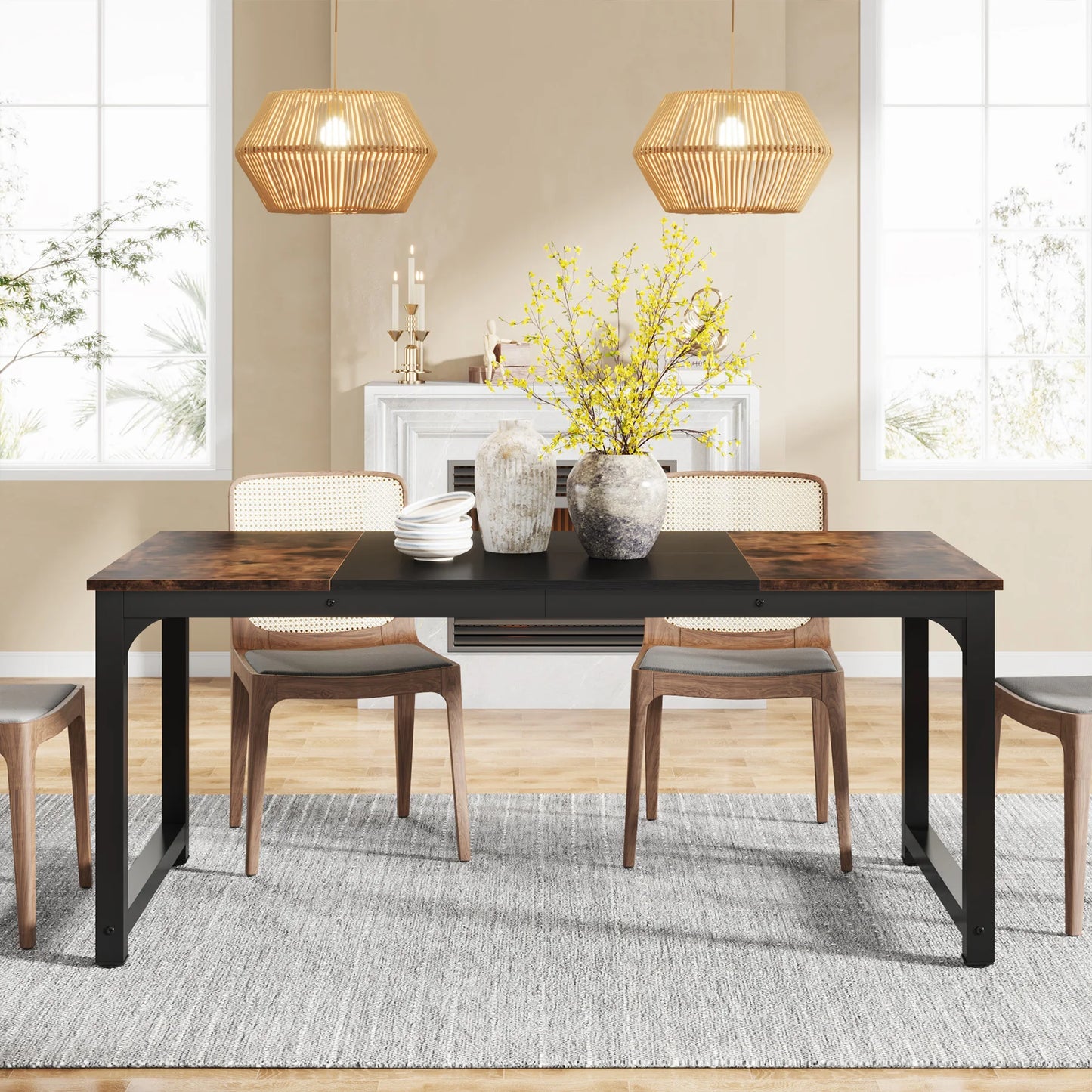 Tribesigns Dining Table, Industrial Kitchen Table for 6-8 Person, Rectangular Dinner Table for Dining Room