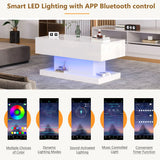 High Gloss Lift Tea Table LED Coffee Table 100x50x45cm With LED Lighting Storage Space Half-lift Table Top And Side-sliding