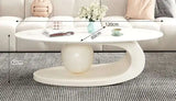 Italian Light Luxury Coffee Table for Office High-end Rock Board Smooth Tables Cream Style Unique Oval Side Table for Apartment
