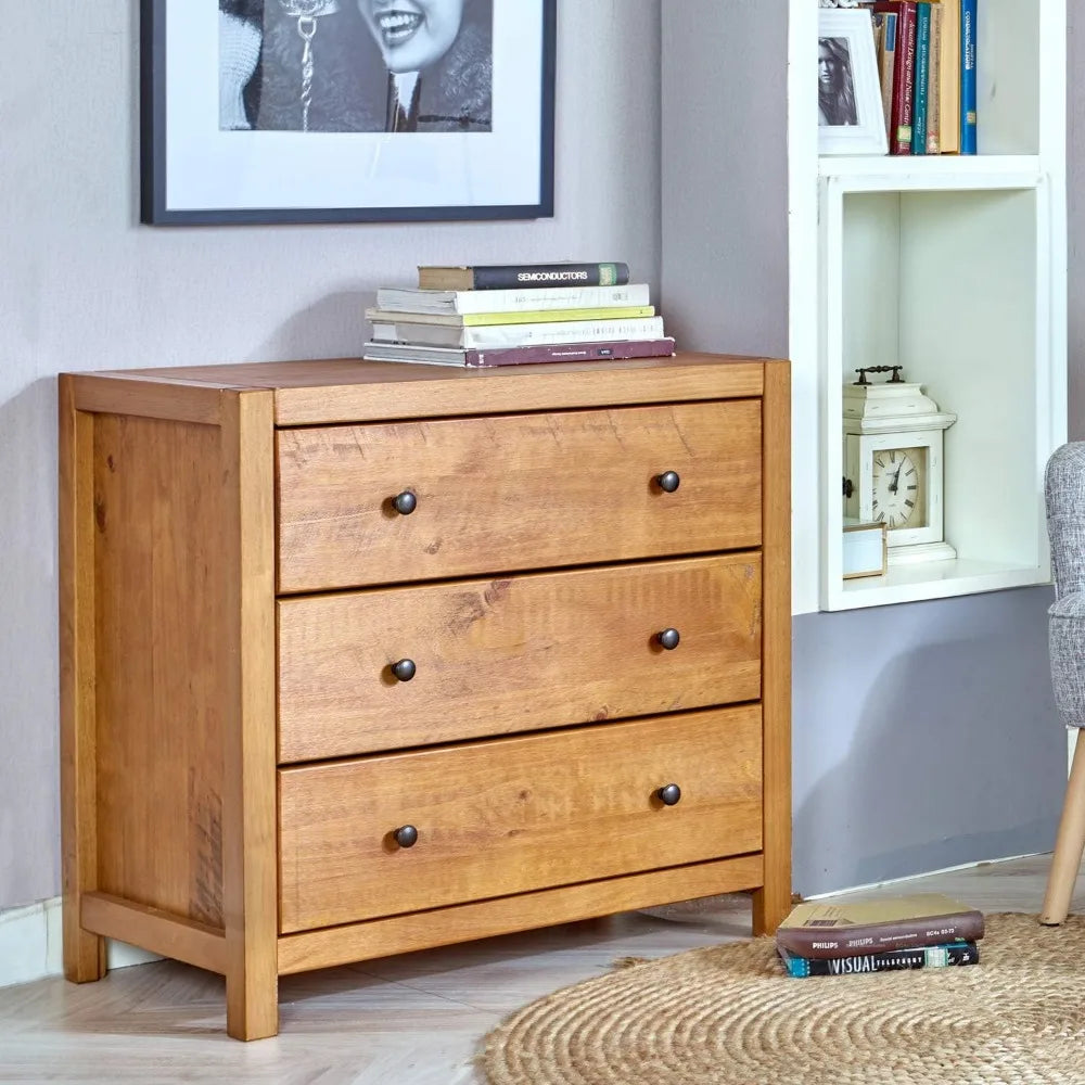 Rustic Ridge Farmhouse 3-Drawer Nightstand,Night Stand with 3 Drawers Dresser,Wooden Dresser with Round Metal knobs