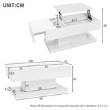 High Gloss Lift Tea Table LED Coffee Table 100x50x45cm With LED Lighting Storage Space Half-lift Table Top And Side-sliding