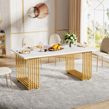 Tribesigns 63-Inch Rectangular Dining Table for 4 to 6, Modern Kitchen Table with Faux Marble Table Top, White Dinner Tables