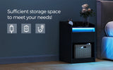 Hzuaneri Bedside Table with LED Light, Bedside Cabinet with Charging Station, 1 Storage Drawer Nightstand for Bedroom