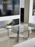 Transparent square glass coffee table, stainless steel low table