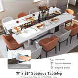 71 Inch Large Rectangular Dining Table with Marble Color Waterproof Tabletop and Adjustable Legs, 6 Feet Family Dining Table