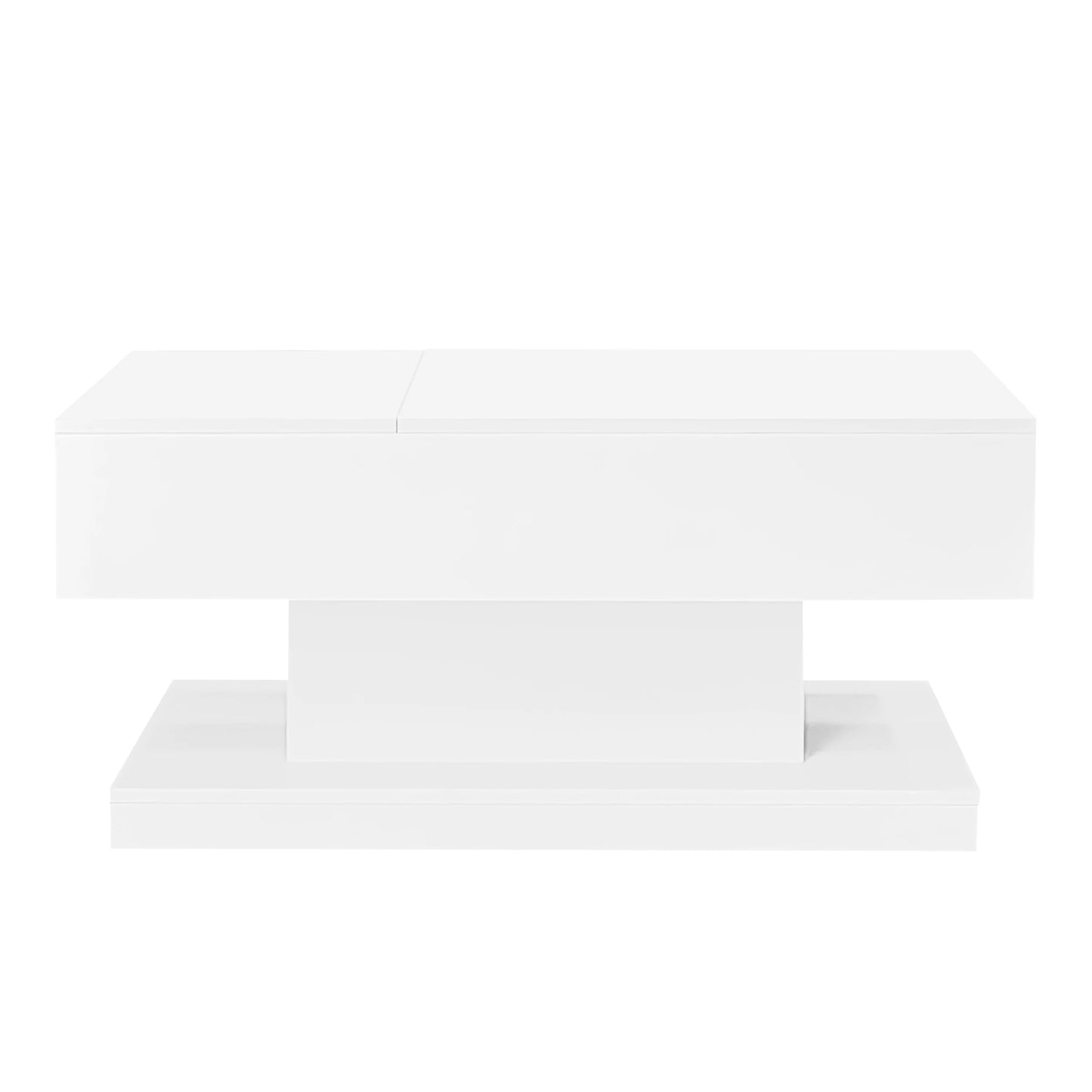 High Gloss Lift Tea Table LED Coffee Table 100x50x45cm With LED Lighting Storage Space Half-lift Table Top And Side-sliding