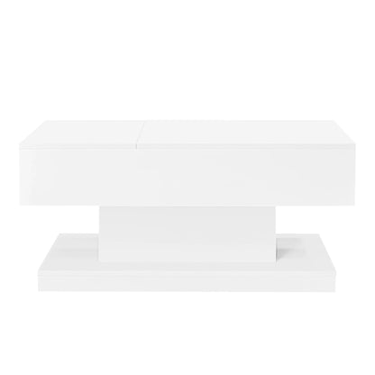 High Gloss Lift Tea Table LED Coffee Table 100x50x45cm With LED Lighting Storage Space Half-lift Table Top And Side-sliding