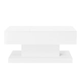 High Gloss Lift Tea Table LED Coffee Table 100x50x45cm With LED Lighting Storage Space Half-lift Table Top And Side-sliding