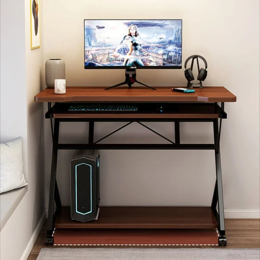 Laptop Standing Desk Computer Desk for Small Spaces Writing Table with Stand Keyboard Tray Monitor Storage for Home Office Table