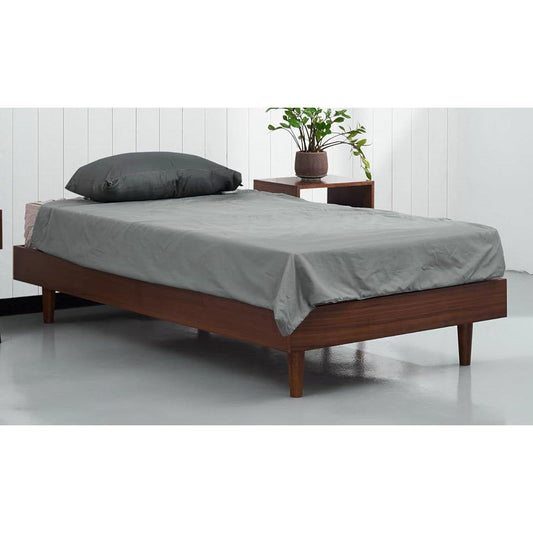 Twin size Mid-Century Modern Platform Bed Frame in Dark Brown Wood Finish