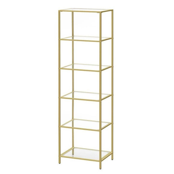 Narrow Glass Shelf Bookcase Bedroom Living Office Bath Storage Unit in Gold