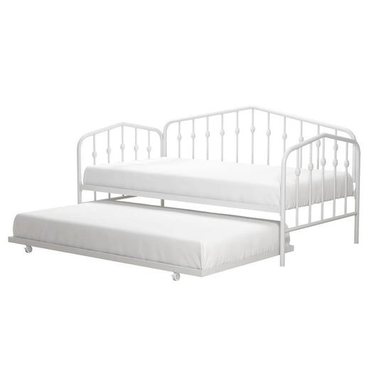 Twin size Modern Industrial White Metal Daybed with Trundle Bed Frame