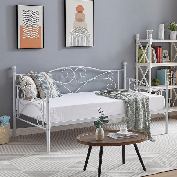 Twin size Classic Heavy Duty Steel Day Bed Frame in White Metal Finish