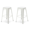 Set of 2 - White Modern Metal Bar Stools