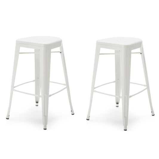 Set of 2 - White Modern Metal Bar Stools