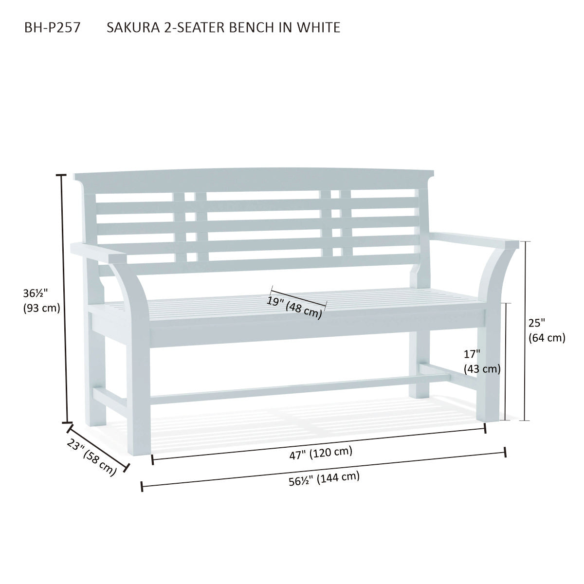 SAKURA 2-SEATER BENCH IN WHITE