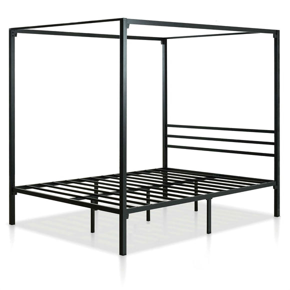 Queen size Modern Black Metal Canopy Bed Frame