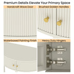 Artisan-Crafted Wave-Pattern Demi-Lune Console Table With Creamy White Finish,Unique Half Moon Design End Table With 2 Storage Drawers And Bottom Shelf For Living Room, Bedroom, Study, Hallway