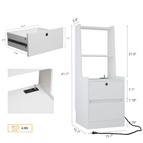 Nightstands Set Of 2, With Charging Station, Smart Nightstand With Night Light, Modern Night Stand With Bookshelf, Bedside Tables With Storage Cabinet For Bedroom,White