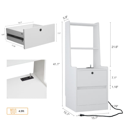 Nightstands Set Of 2, With Charging Station, Smart Nightstand With Night Light, Modern Night Stand With Bookshelf, Bedside Tables With Storage Cabinet For Bedroom,White