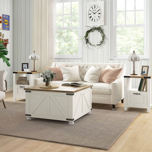 Farmhouse Coffee Table with Storage, Large Square Coffee Table for Living Room Furniture, Wooden Center Table