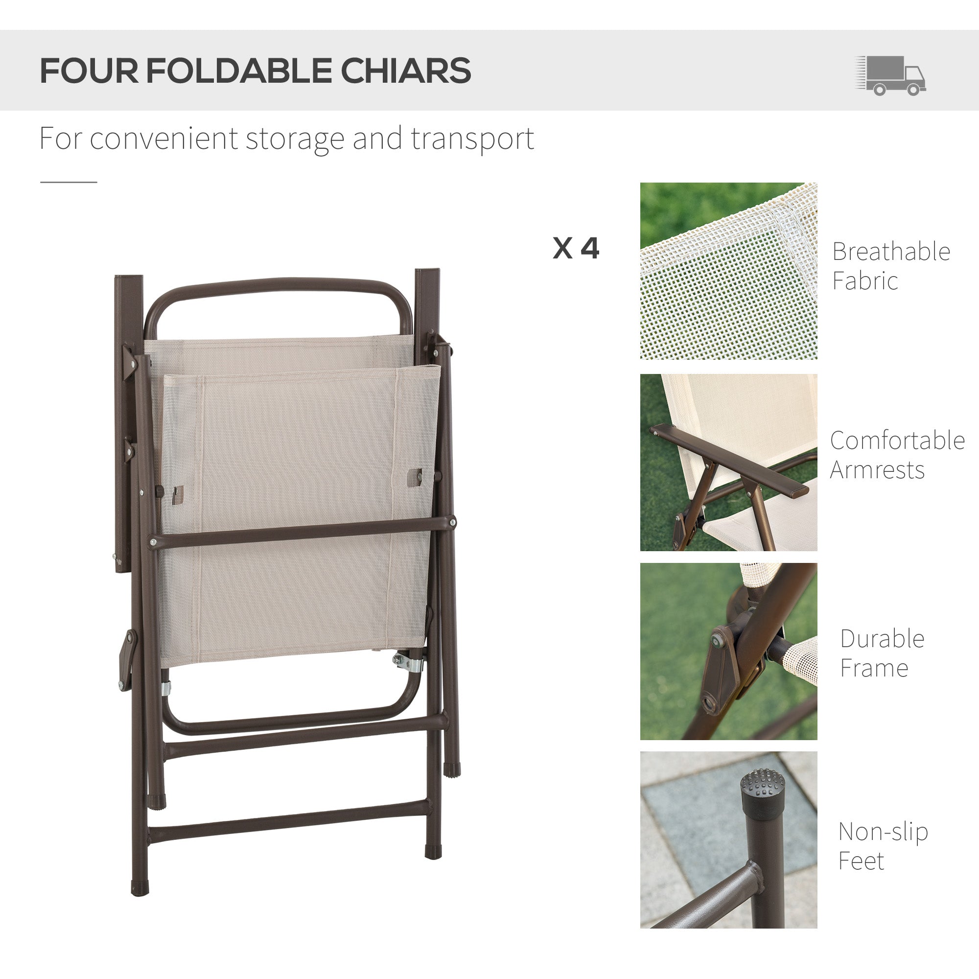 6-Piece Patio Dining Set With Umbrella, Folding Chairs & Glass Table, Beige - Outdoor Meal Setup