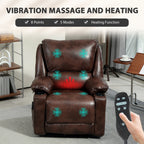 Recliner Massage Armchair with Heat Oversized Swivel Rocker with Footrest Remote and Side Pockets Brown