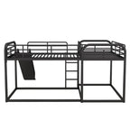 Full And Twin Size L-Shaped Bunk Bed With Slide And Short Ladder, Black
