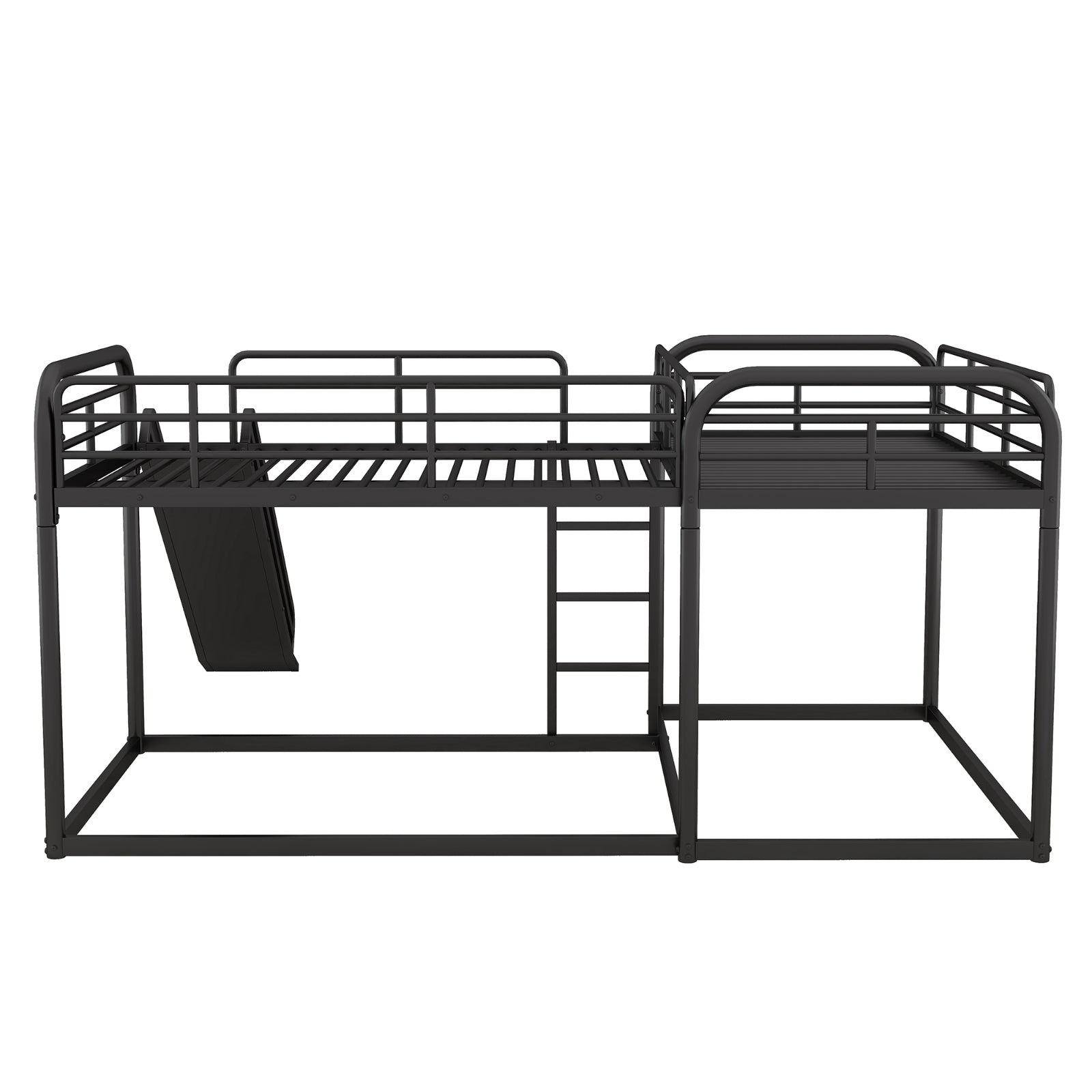 Full And Twin Size L-Shaped Bunk Bed With Slide And Short Ladder, Black