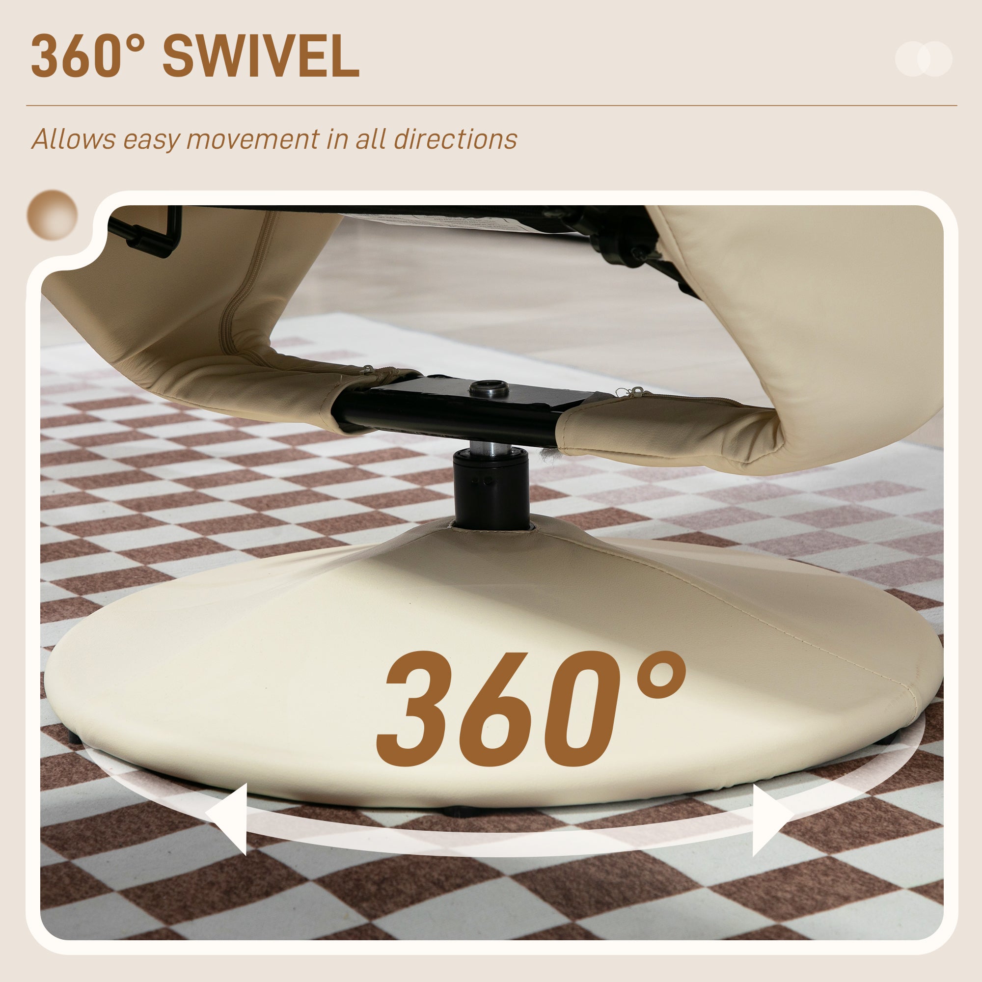 PU Leather Recliner Chair with Ottoman, Swivel Recliner and Ottoman with Round Wrapped Base for Living Room, Cream White