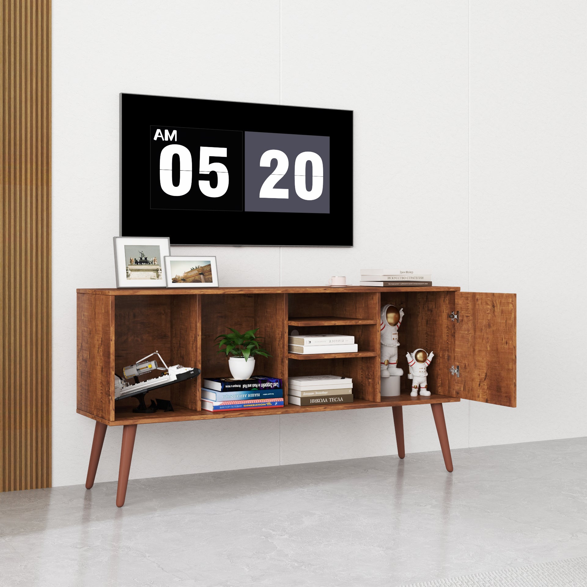 TV Stand Use In Living Room Furniture With 1 Storage And 3 Shelves Cabinet