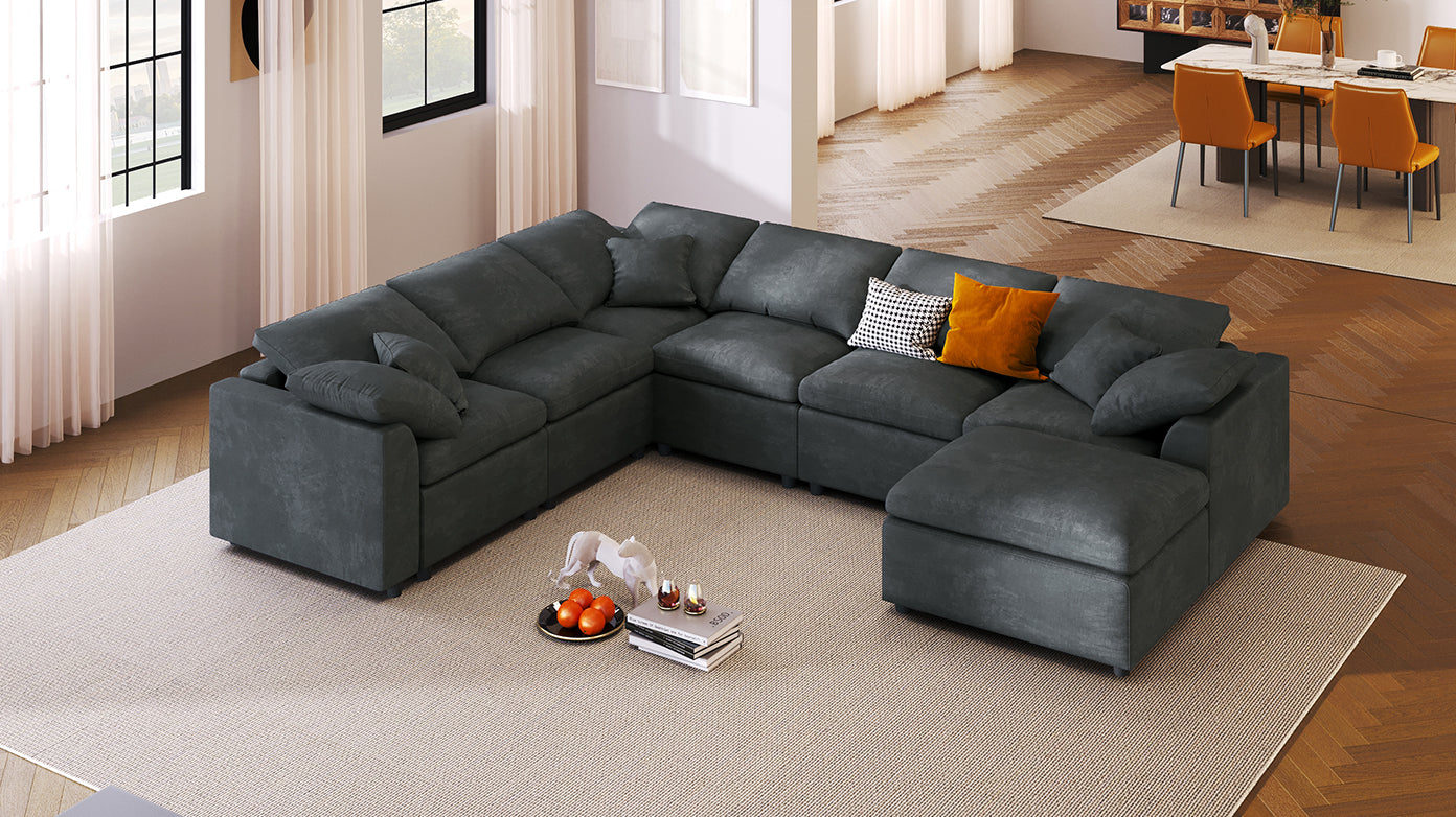U_Style 120.8" Extra Large 7-Seater Modular Sectional Sofa