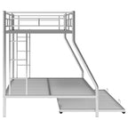Twin Over Full Bunk Bed With Steel Frame, Trundle, Two-Side Ladders, Silver