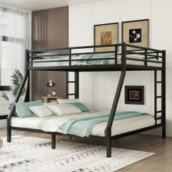 Metal Queen Over King Bunk Bed For Teens And Adults,Space-Saving Noise Reduced No Box Spring Needed, Black