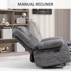 Rocker Recliner Chair with Swivel, Fabric Reclining Chair with Cushion, Rocking Chair with Footrest, Charcoal Gray